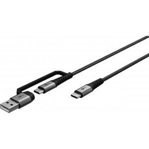 2en1 C&acirc;ble Textile USB, Gris Sid&eacute;ral/Argent, 1 m